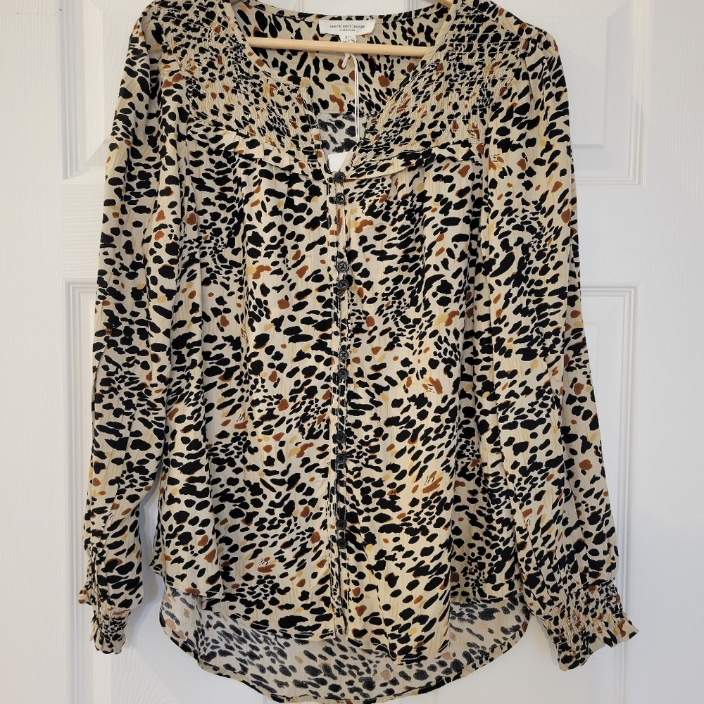 NWT Animal Cheetah Print Oversized Blouse Beach Lunch Lounge Top, Size S